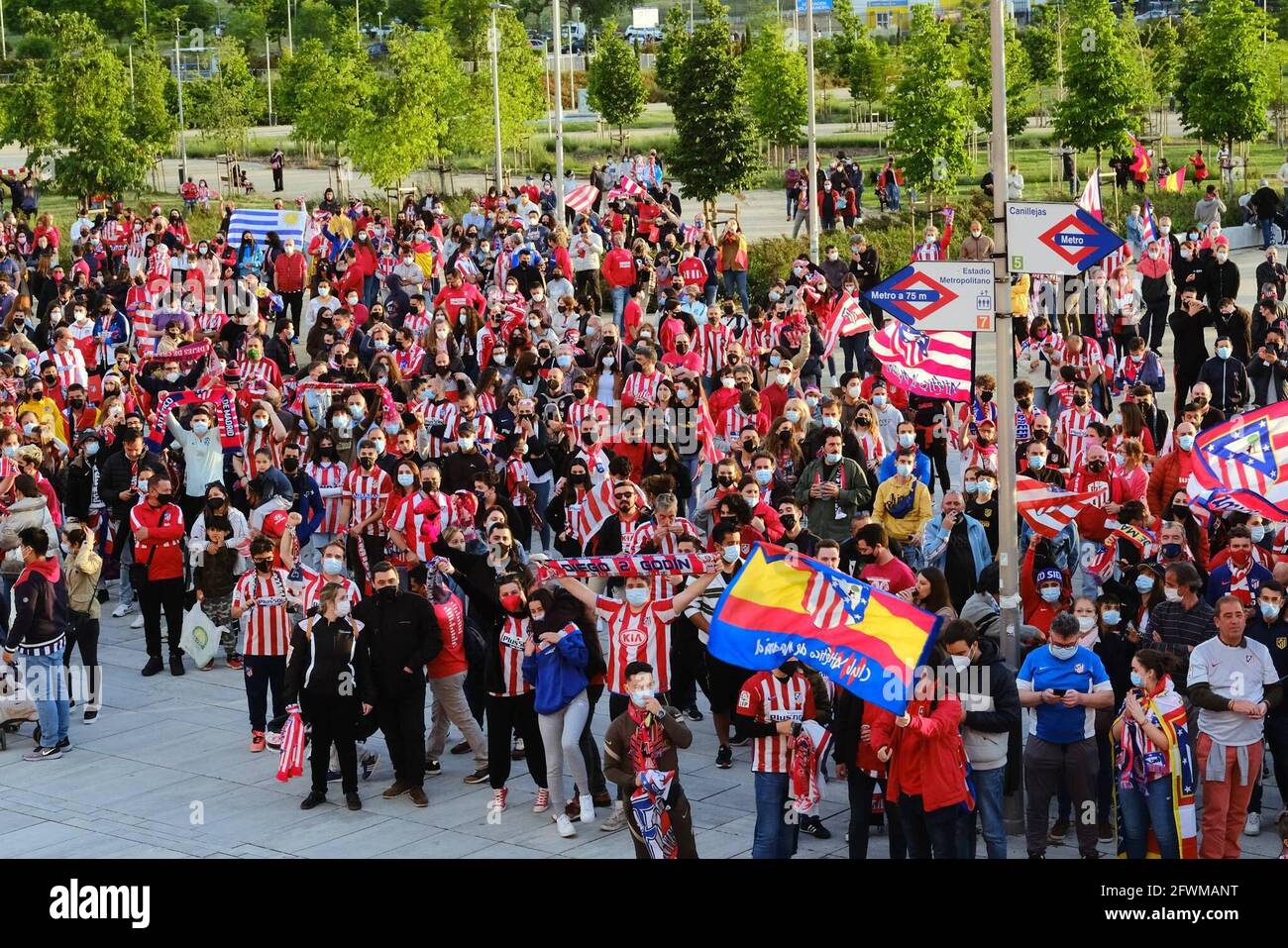 Madrid, Espagne. 23 mai 2021. Les joueurs de l'Atletico Madrid célèbrent au stade Wanda Metropolitano à Madrid, Espagne, le dimanche 23 mai 2021. L'Atletico Madrid a survécu à une finale spectaculaire pour remporter son premier titre de ligue espagnole depuis 2014 avec une victoire de 2-1 à Valladolid samedi. Credit: CORMON PRESSE/Alamy Live News Banque D'Images