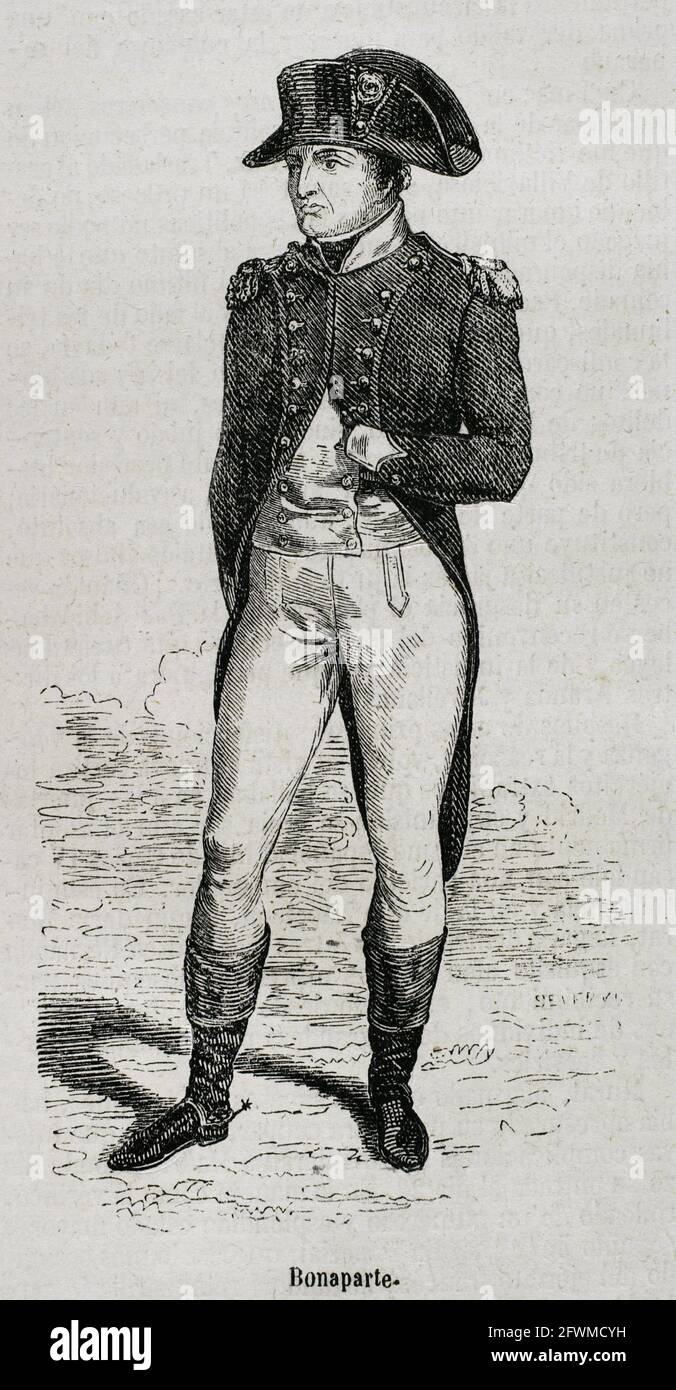 Napoléon Bonaparte (1769-1821). Chef militaire et politique français. Comme Napoléon Ier, il était empereur de France (1804-1815). Portrait. Gravure par Severini. Historia général de España par Padre Mariana. Madrid, 1853. Banque D'Images