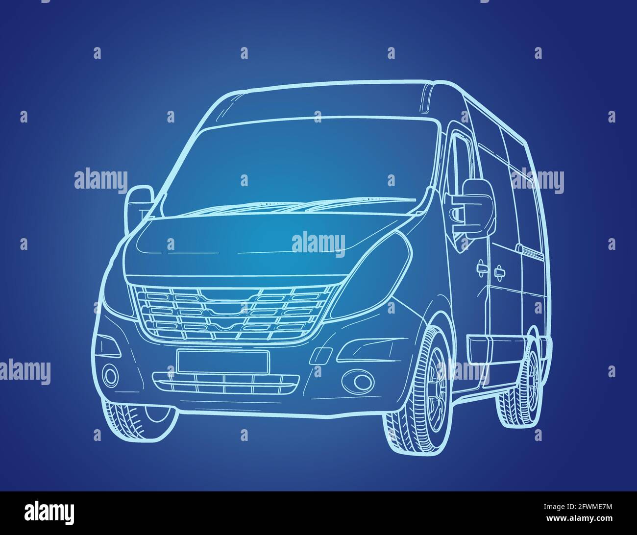 Croquis dessiné à la main d'une illustration de vecteur de voiture moderne avec arrière-plan bleu Illustration de Vecteur