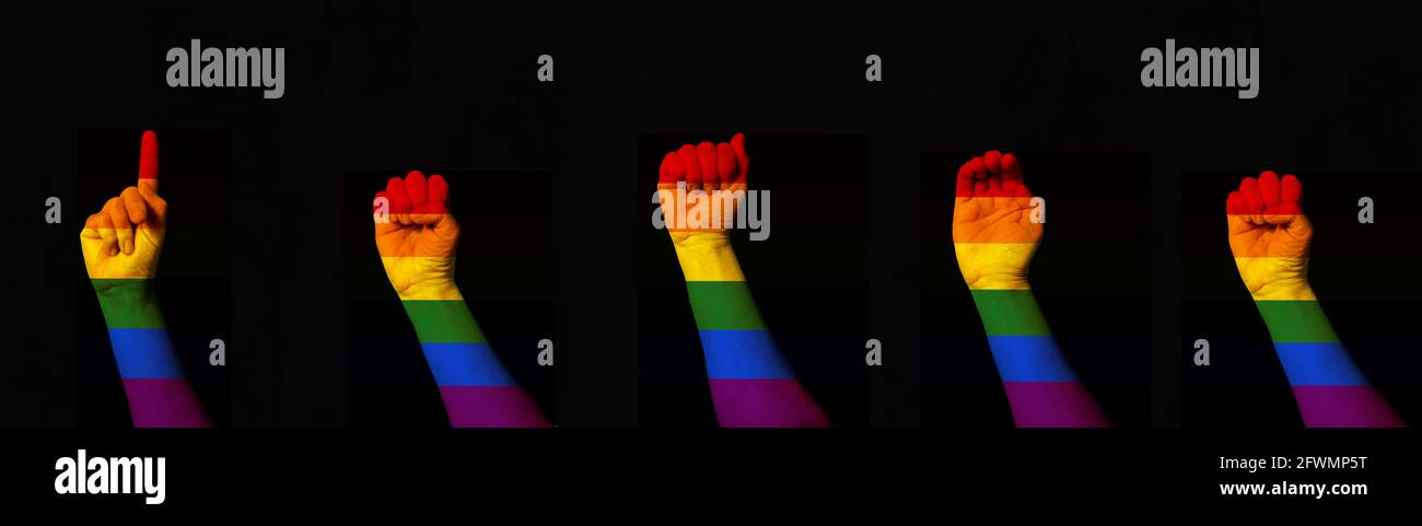 Mot paix écrit avec le langage international des signes gesturant ra Banque D'Images