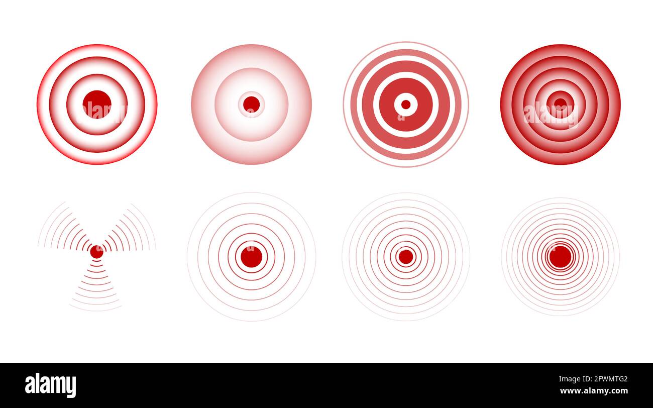 Signe de douleur du cercle de gorge. Symbole rouge de blessure corporelle. La localisation vectorielle marque des douleurs. Maux de tête douloureux Illustration de Vecteur