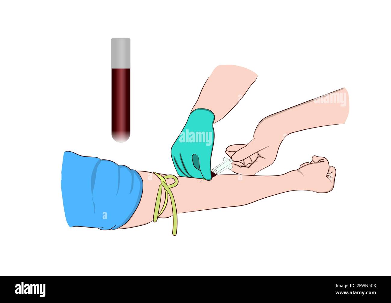 Image d'illustration vectorielle, un médecin à l'aide d'une aiguille pour prélever du sang d'un enquêteur pour vérifier le corps Illustration de Vecteur