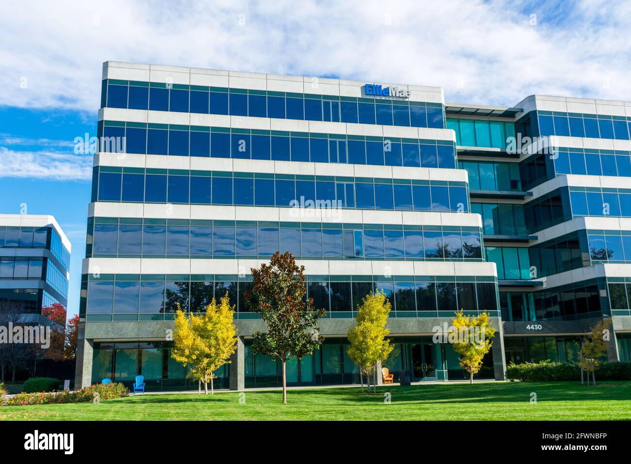 Façade du bâtiment du siège d'Ellie Mae. Ellie Mae est une société de logiciel qui traite 35 percents d'applications hypothécaires des États-Unis - Pleasanton, Califor Banque D'Images