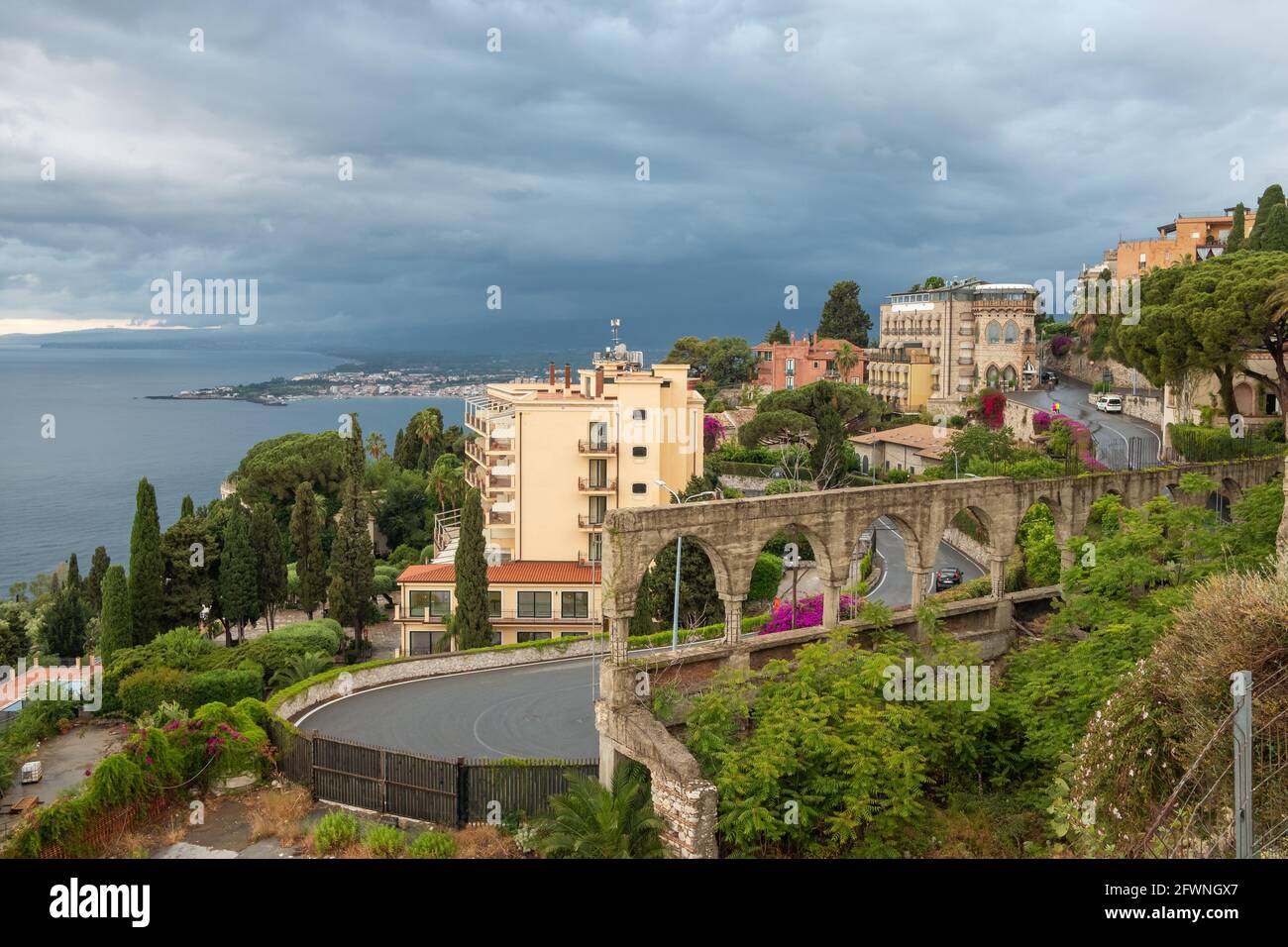 Ville de Taormina, Sicile, Italie Banque D'Images