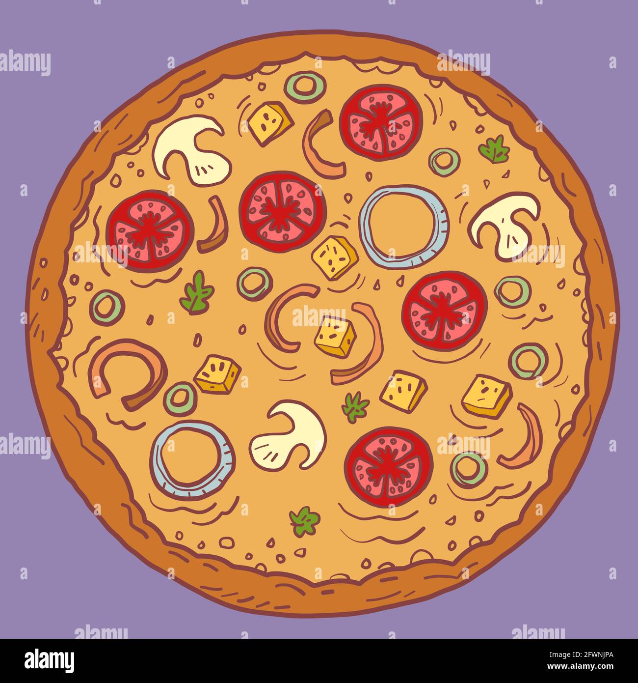 pizza champignons tomates. livraison de nourriture au restaurant Illustration de Vecteur