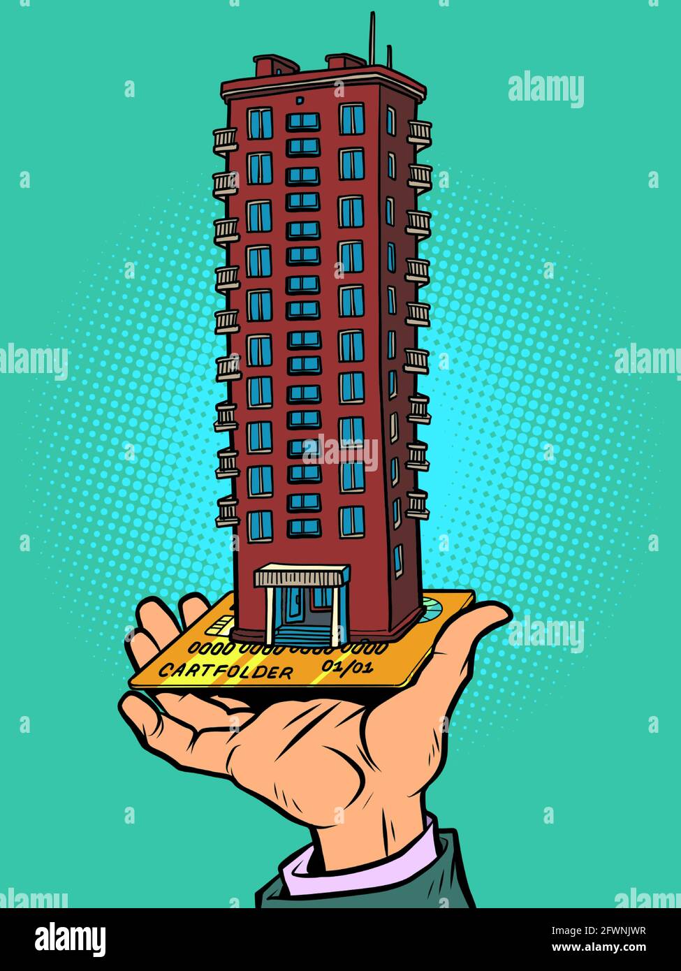 Une carte de crédit bancaire avec une grande maison. Immobilier et construction, services financiers Illustration de Vecteur