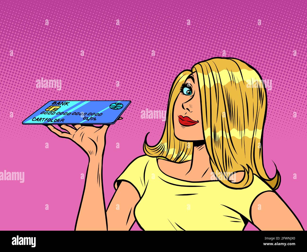 Une femme avec une carte bancaire. Services financiers Illustration de Vecteur