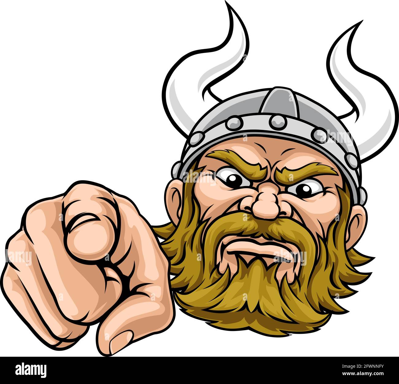 Viking pointant le doigt vers vous mascotte Cartoon Illustration de Vecteur