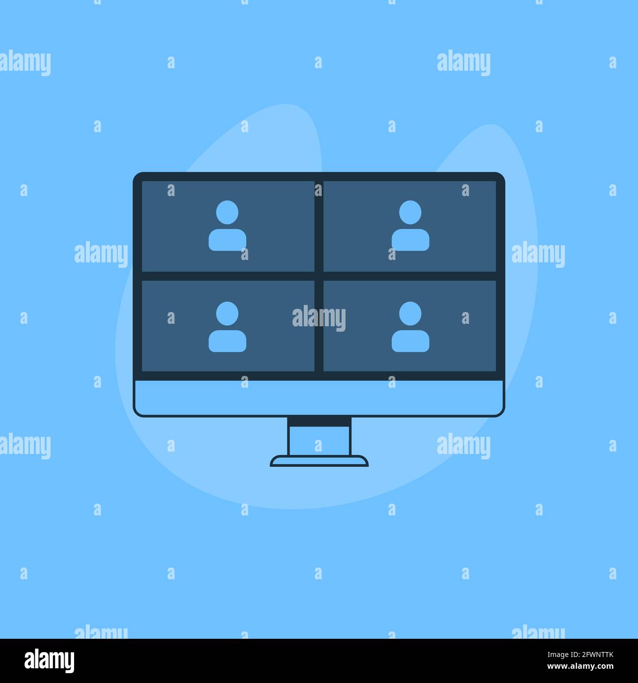 Appel vidéo en ligne. Quatre utilisateurs. Webinaire en ligne, réunion. Webinaires et réunions Web au niveau des collègues, de l'éducation moderne Illustration de Vecteur