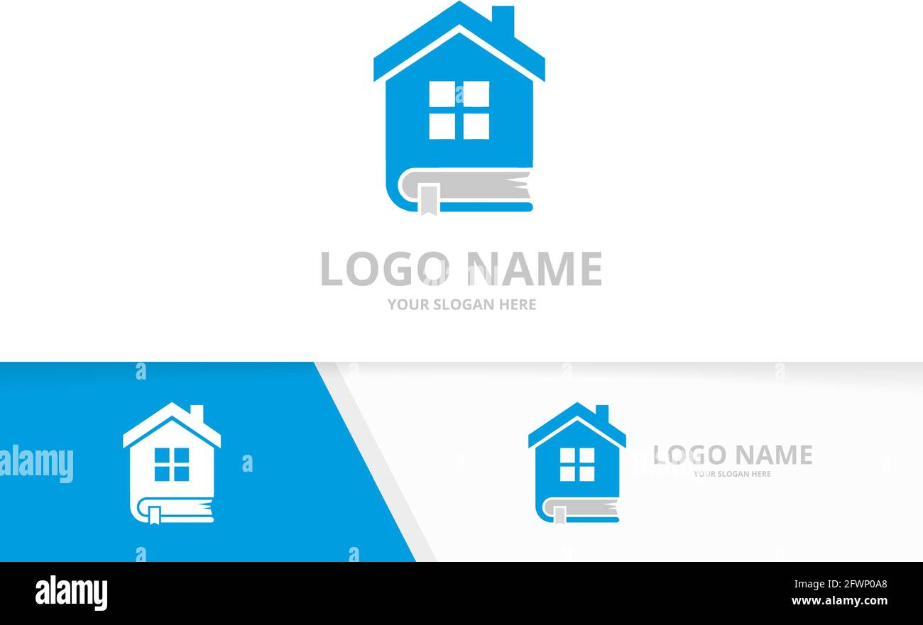 Combinaison de l'immobilier vectoriel et du logo du livre. Modèle de conception de logotype unique pour la maison et la librairie. Illustration de Vecteur