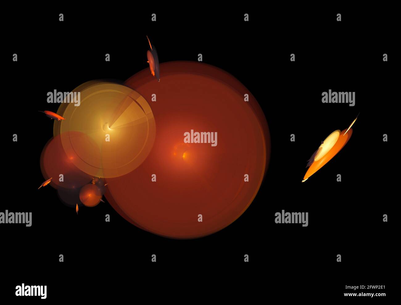 Disques plats abstraits fractaux sur fond noir Banque D'Images