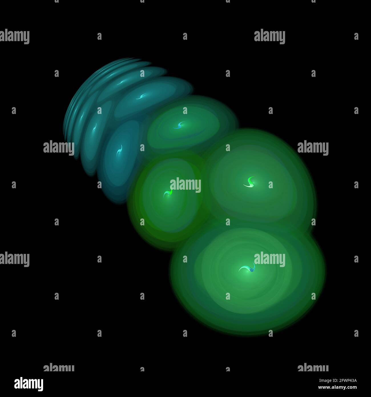 Fractale, lumière verte abstraite sur fond noir Banque D'Images
