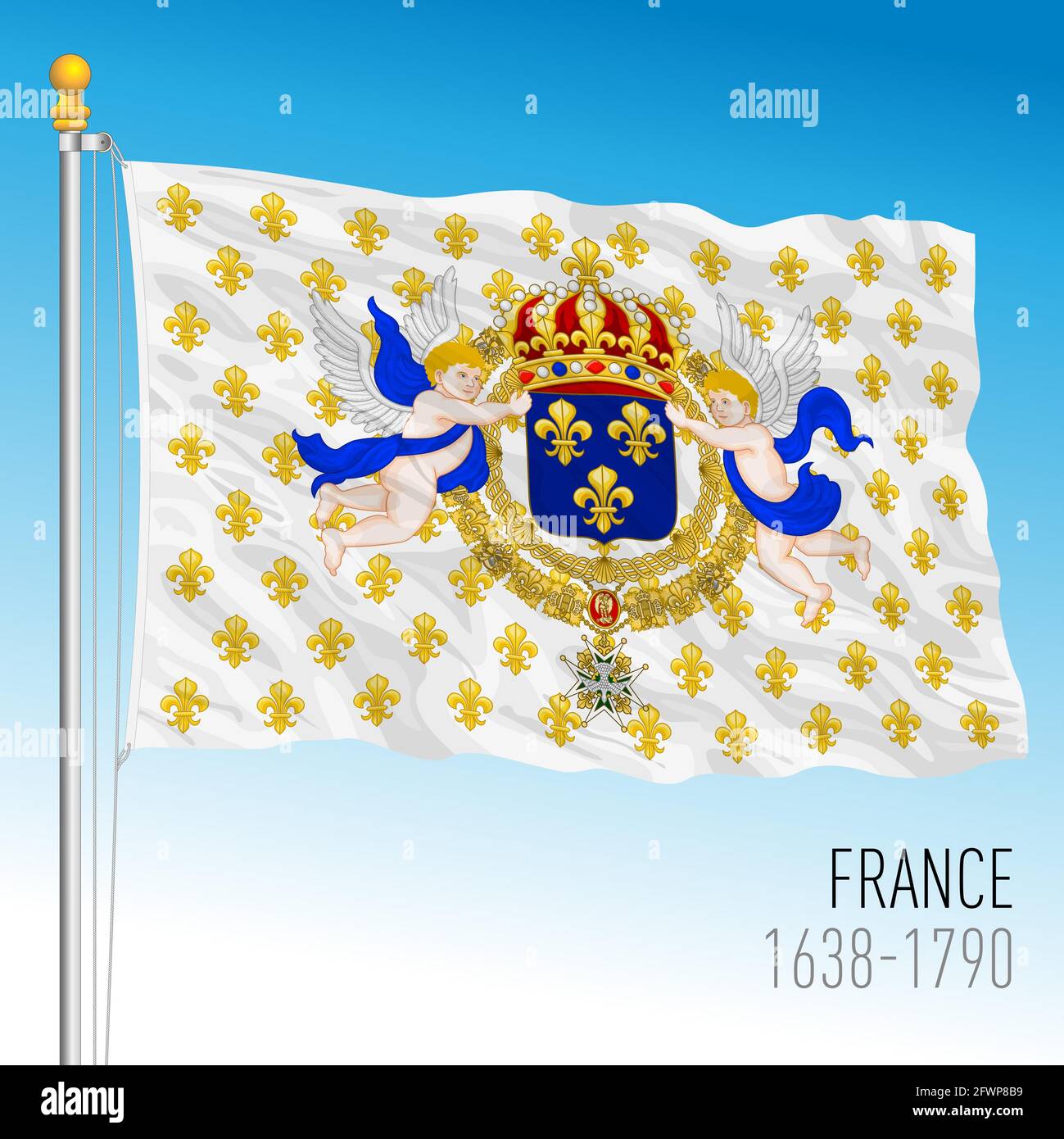 Royaume de France, drapeau historique, 1638 - 1790 Illustration de Vecteur