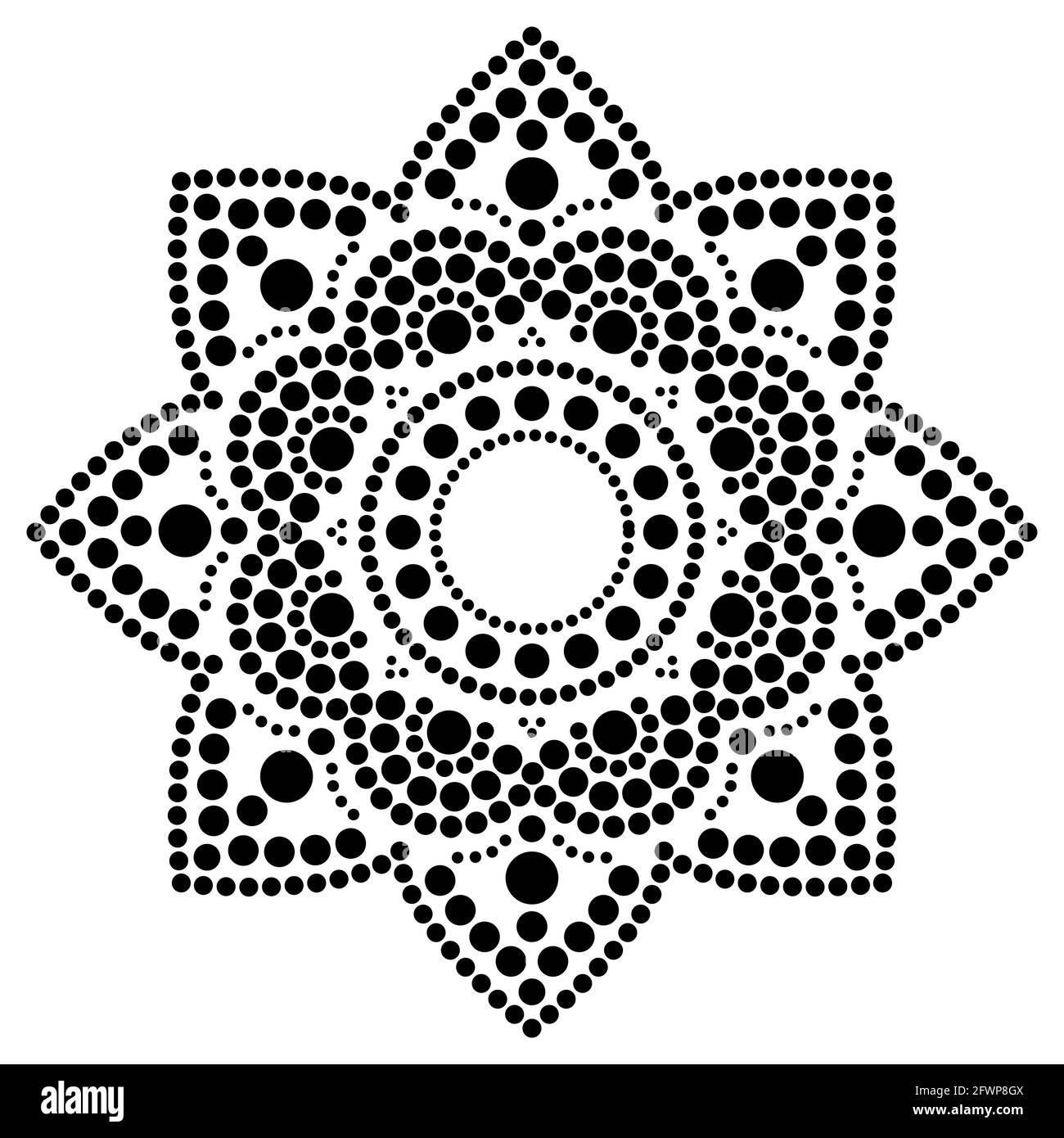 Vecteur de peinture à points mandala ethnique, dessin traditionnel aborigène de peinture à points, décoration ethnique florale de l'Australie en noir sur fond blanc Illustration de Vecteur