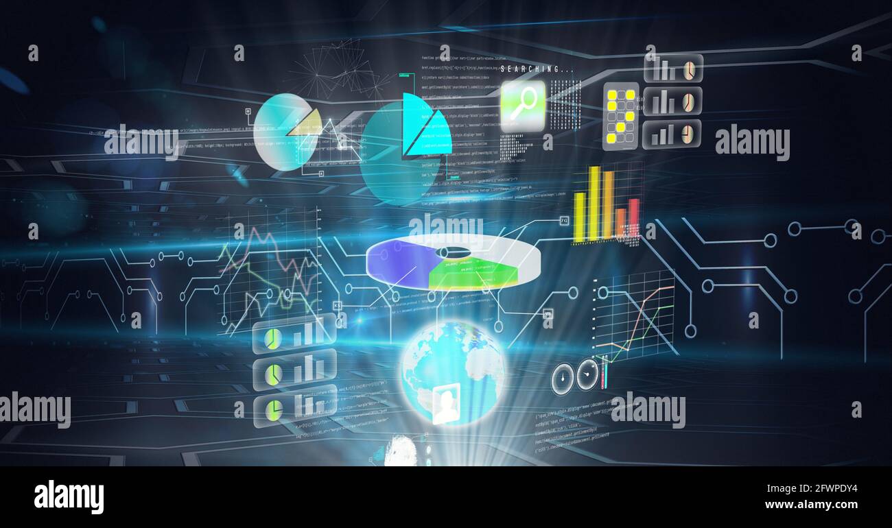 Composition du traitement des statistiques sur la carte électronique de l'ordinateur en cours de préchauffage arrière-plan Banque D'Images