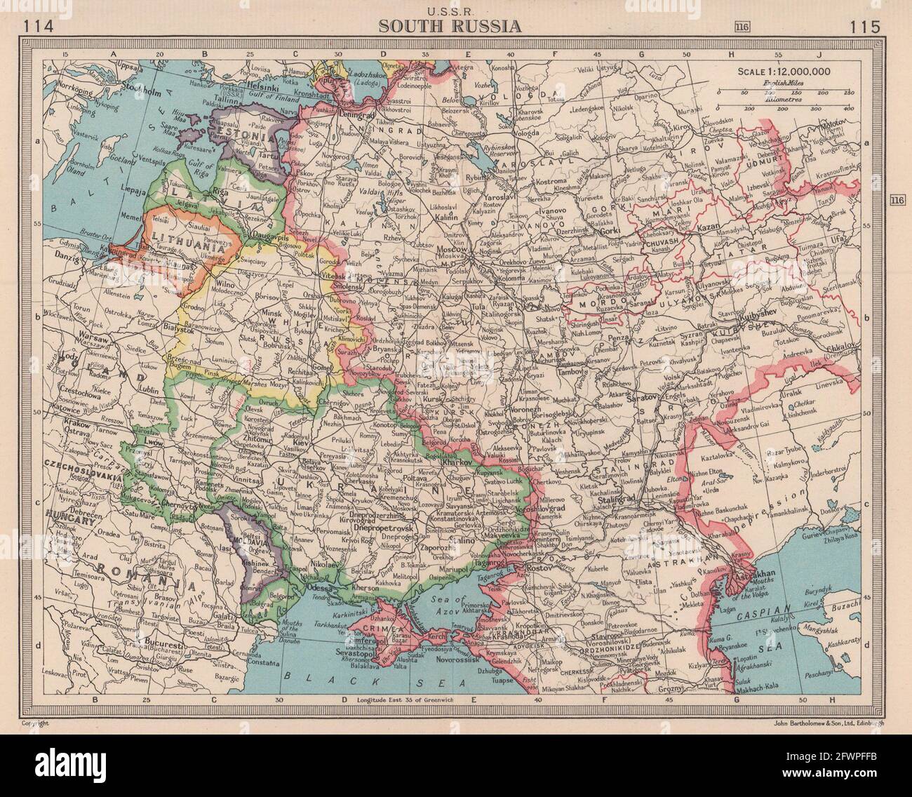 URSS Sud et Russie blanche. Ukraine. États baltes. carte des frontières 1938 et 1945 1949 Banque D'Images