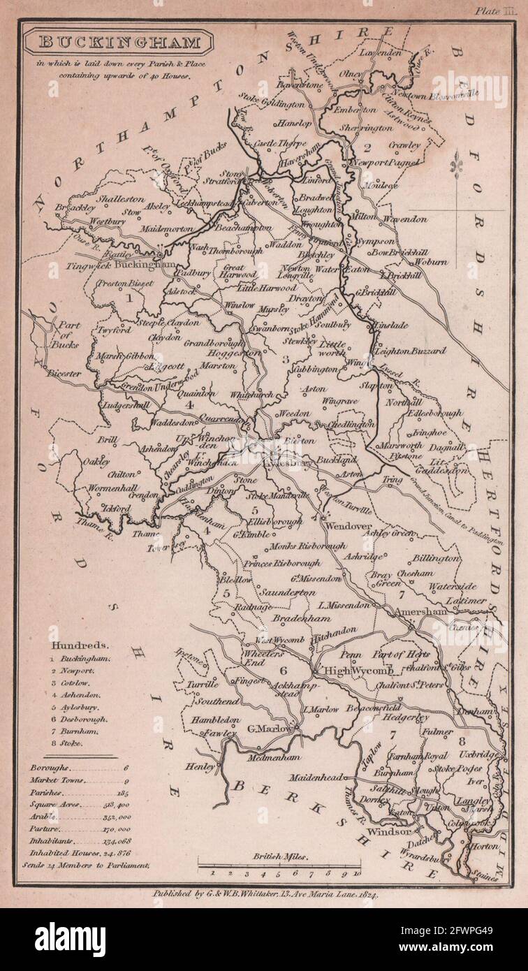 Buckinghamshire carte antique du comté de Copperplate par Benjamin Pitts Capper 1825 Banque D'Images