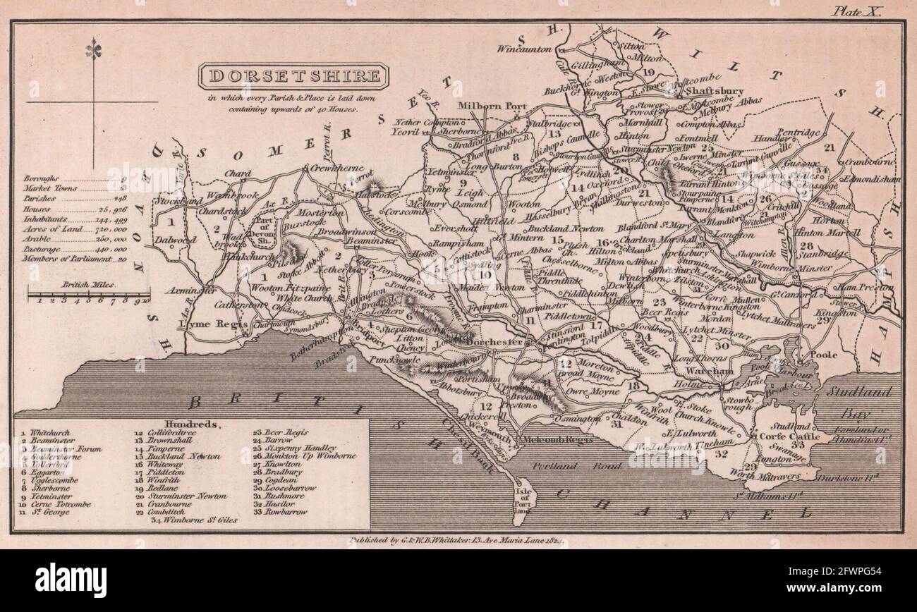 Dorsetshire carte antique du comté de Copperplate par Benjamin Pitts Capper 1825 Banque D'Images