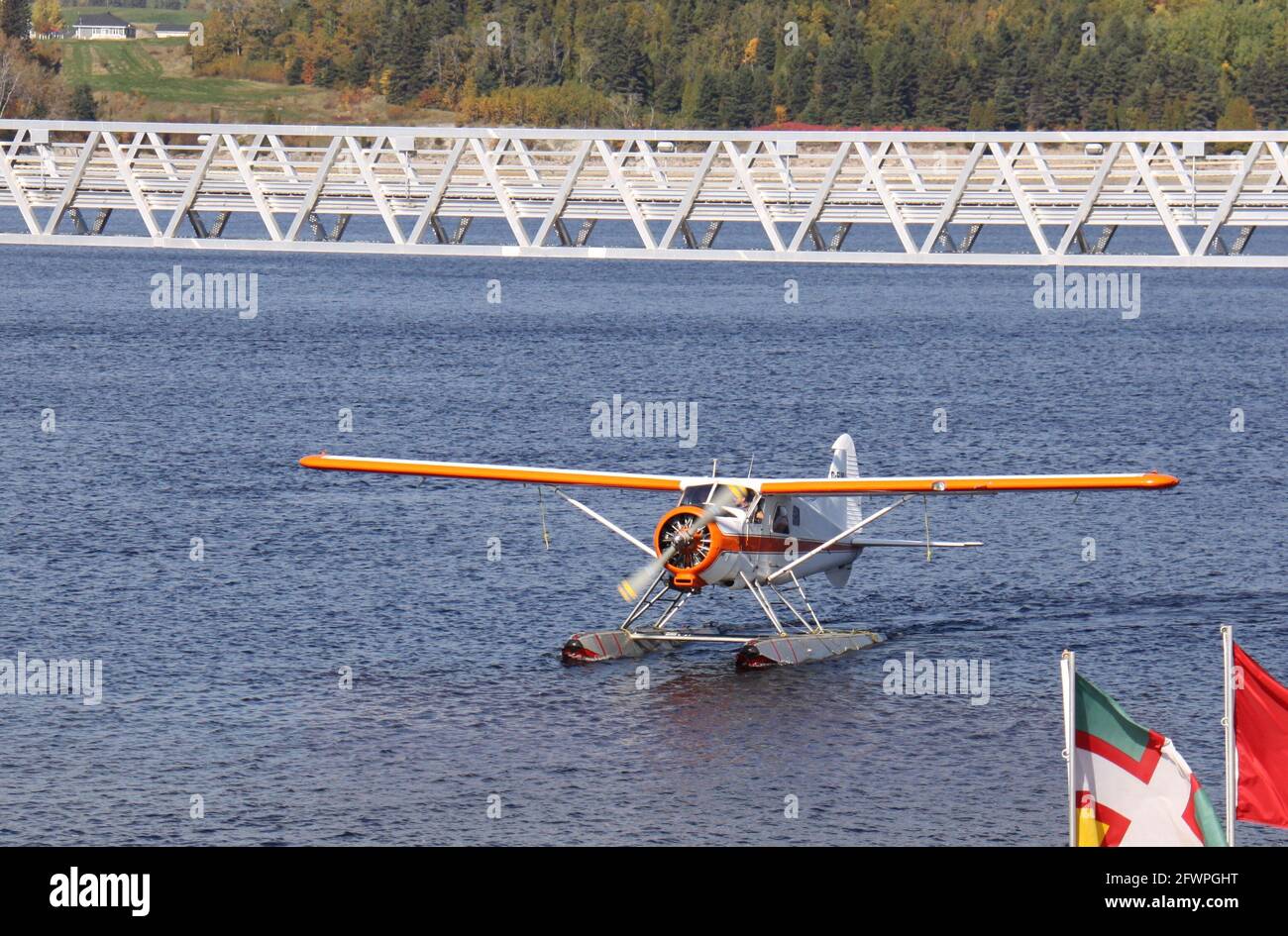 hydravion circulant au-dessus de l'eau près du rivage Banque D'Images