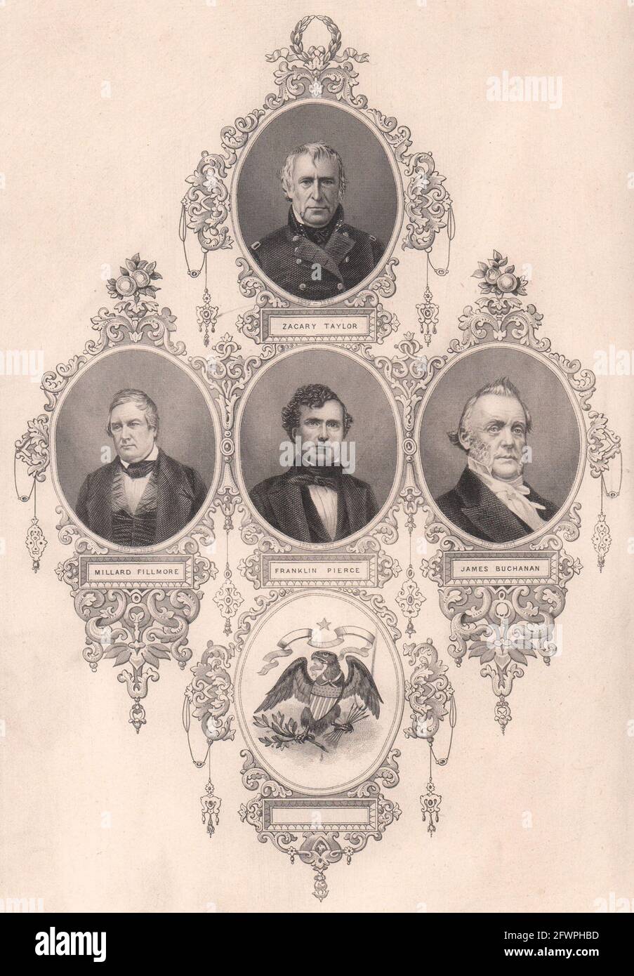 Zacary Taylor Millard Fillmore Franklin Pierce James Buchanan présidents des États-Unis 1863 Banque D'Images
