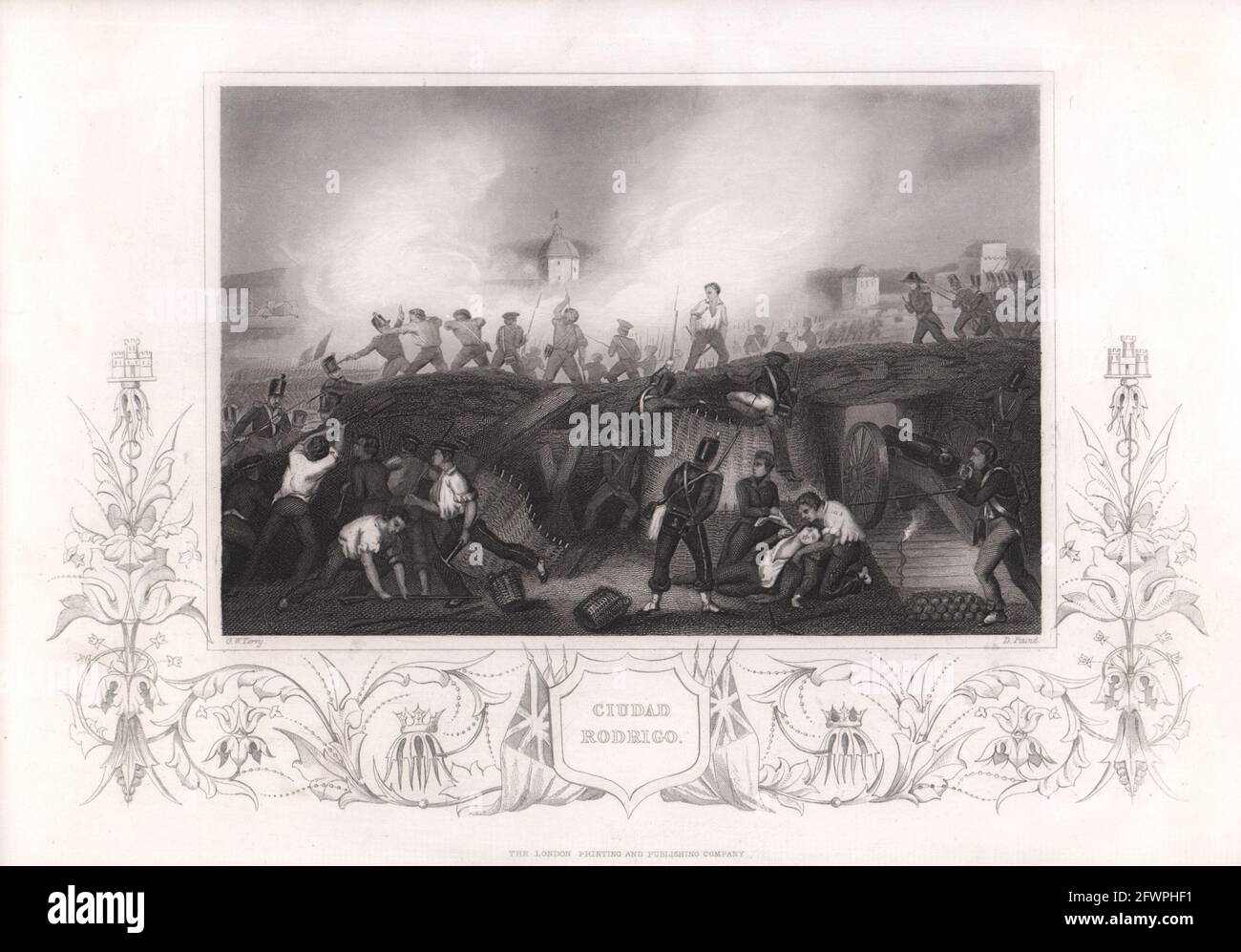Siège de Ciudad Rodrigo, Espagne. Guerre d'Espagne 1812. TALLIS C1855 cartouche d'impression Banque D'Images