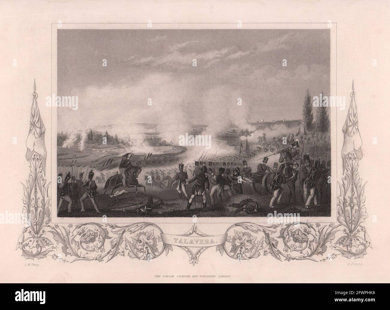 Bataille de Talavera de la Reina, Espagne 1809. Guerre Péninsulaire. TALLIS c1855 imprimer Banque D'Images