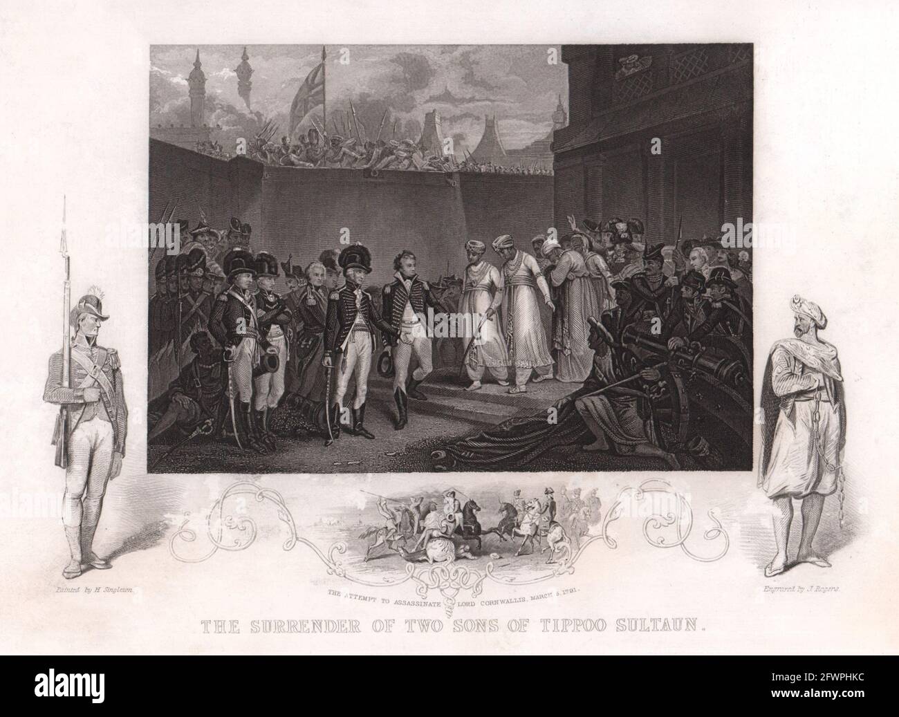 Abandon de Tipu Sultan's sons. Mysore. 1791 Cornwallis. TALLIS c1855 imprimer Banque D'Images