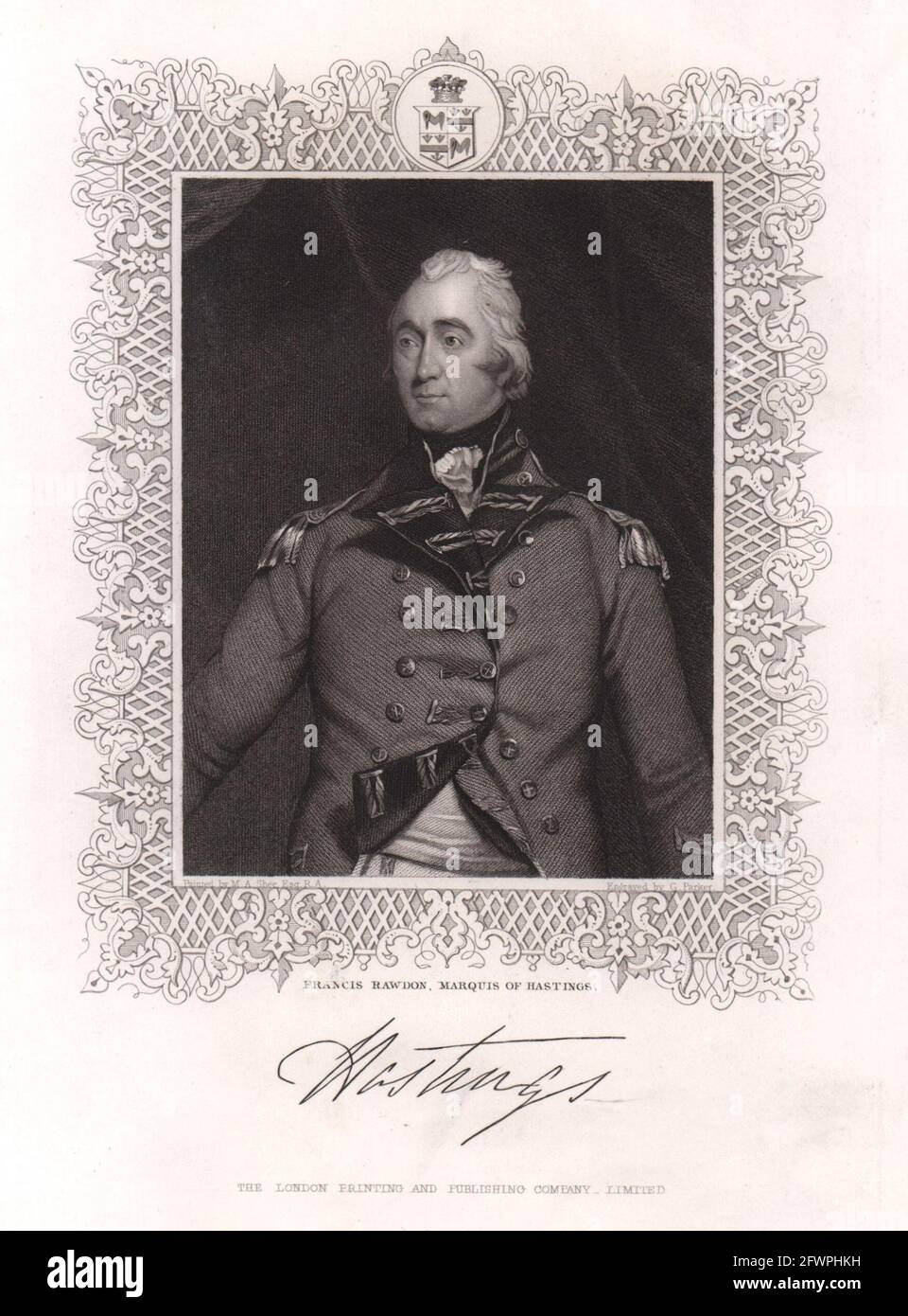 Francis Rawdon Marquis de Hastings. Inde Gouverneur général 1813-23. TALLIS c1855 Banque D'Images