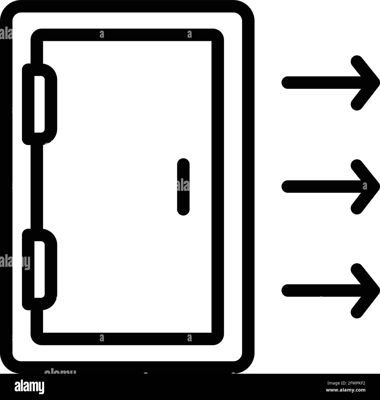 Icône d'ouverture de la porte d'évacuation. Outline Open Evacuation door Vector Icon for web design isolé sur fond blanc Illustration de Vecteur