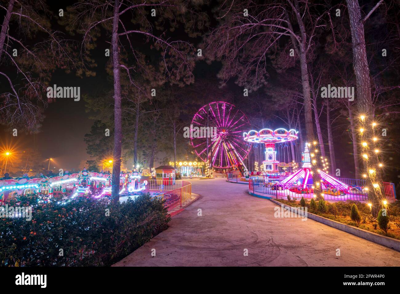 Roulette de ferris qui tourne la nuit Banque D'Images