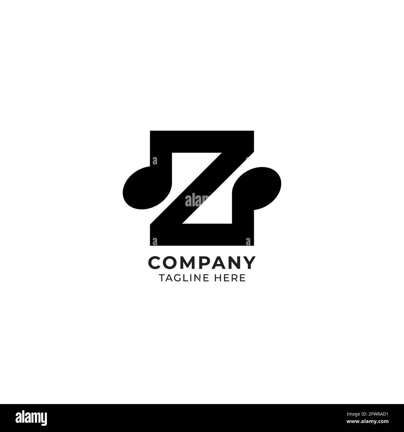 Lettre Z Alphabet Music logo Design isolé sur fond blanc. Concept de logo initial et musical Note. Illustration de Vecteur