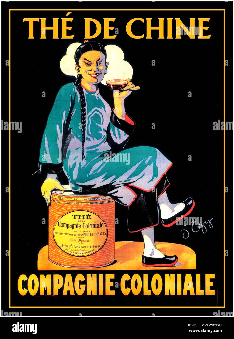 Chine thé AFFICHE VINTAGE Thé de Chine affiche publicitaire de la Compagnie coloniale !St janvier 1880 Compagnie coloniale par artiste D'Ezy Banque D'Images