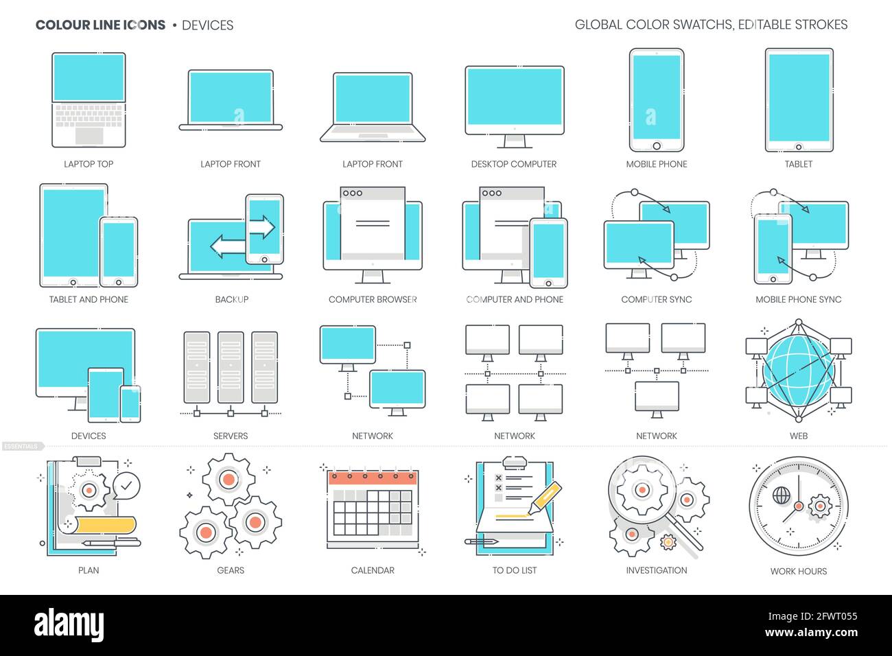 Périphériques, ligne de couleur, icône vectorielle, jeu d'illustrations Illustration de Vecteur