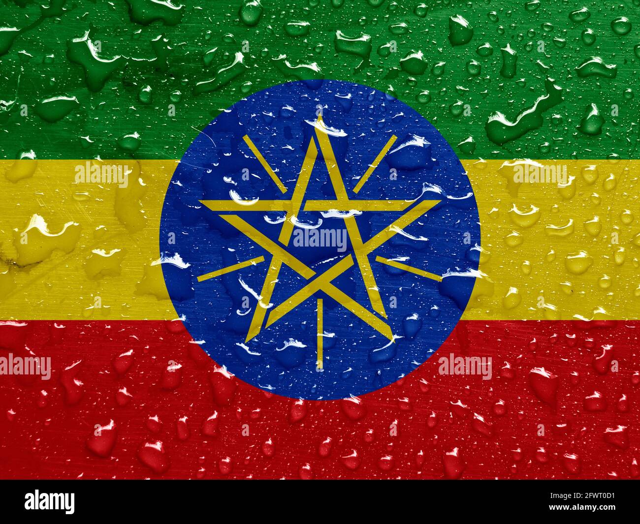 Drapeau de l'Éthiopie avec gouttes de pluie Banque D'Images