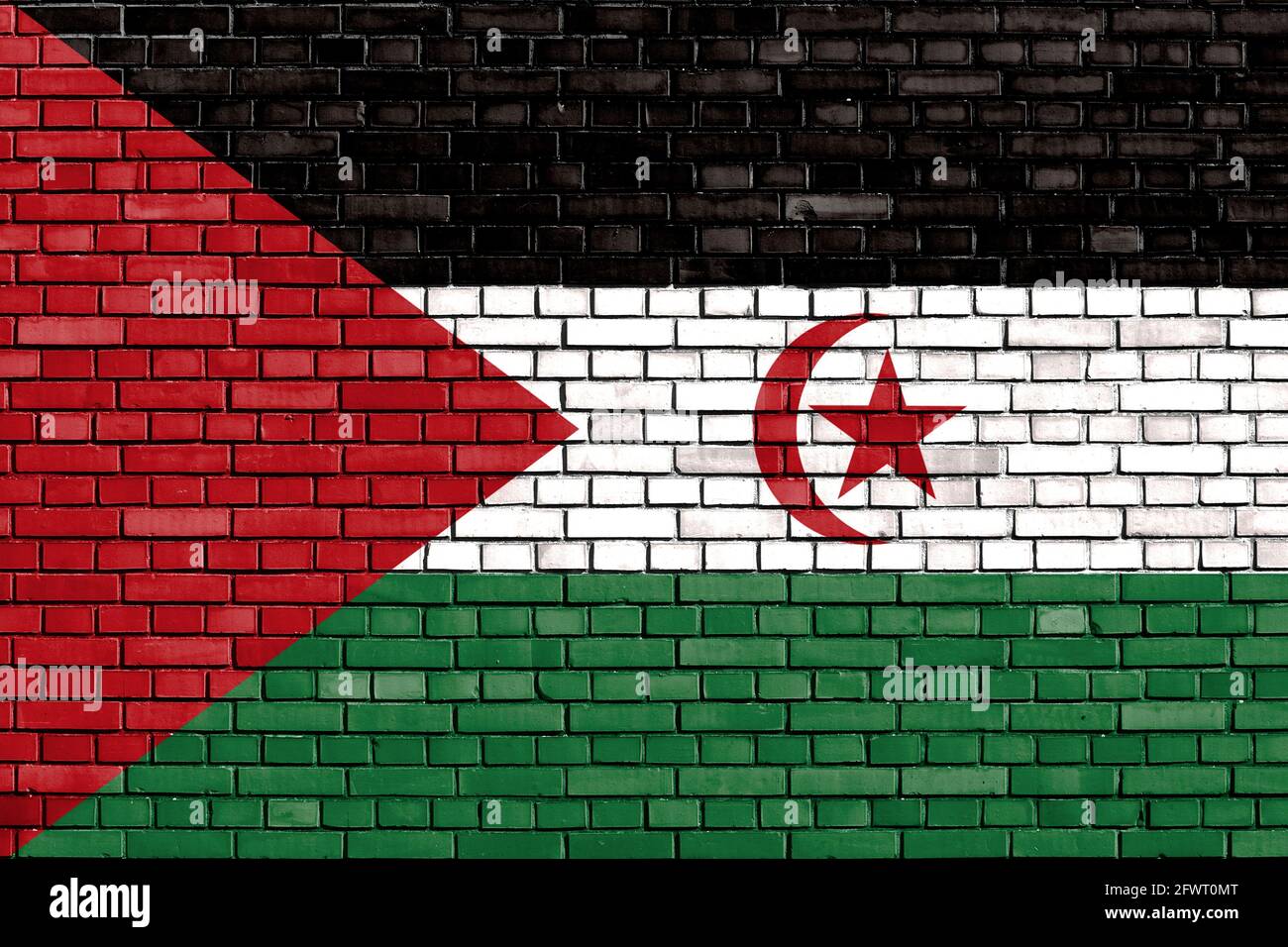 Drapeau du Sahara occidental peint sur un mur de briques Banque D'Images