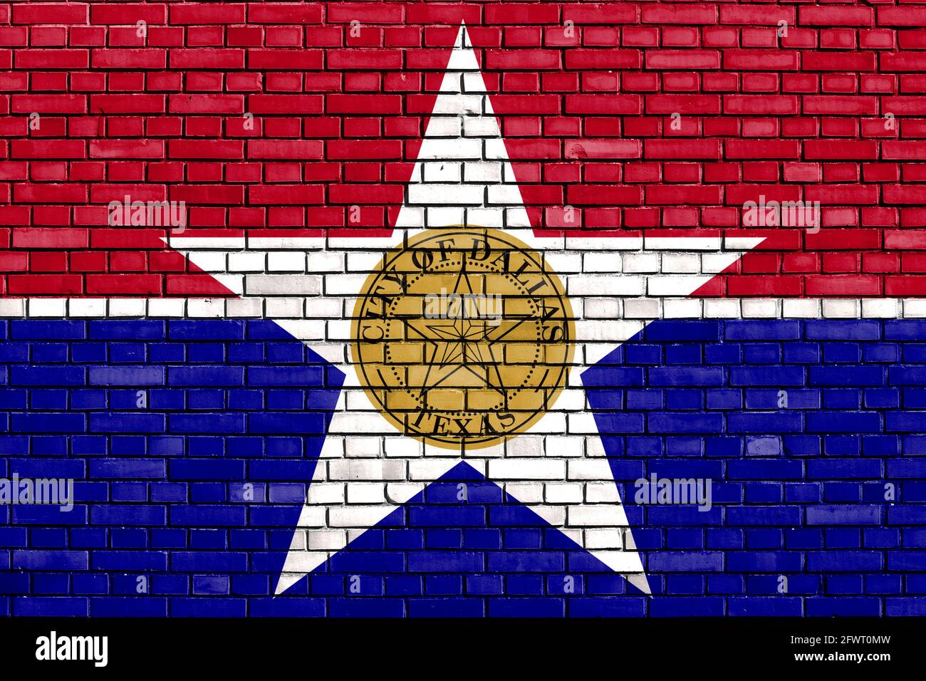 Drapeau de Dallas, Texas peint sur un mur de briques Banque D'Images