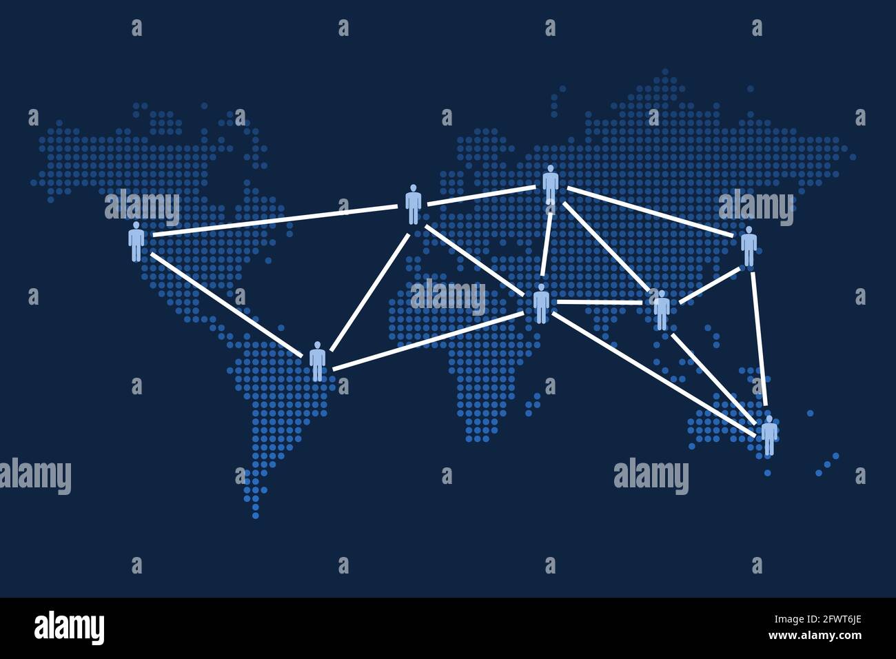 Carte du monde de connexion. Réseau de personnes sur vecteur de carte du monde en pointillé. Concept de communication globale. Illustration de Vecteur