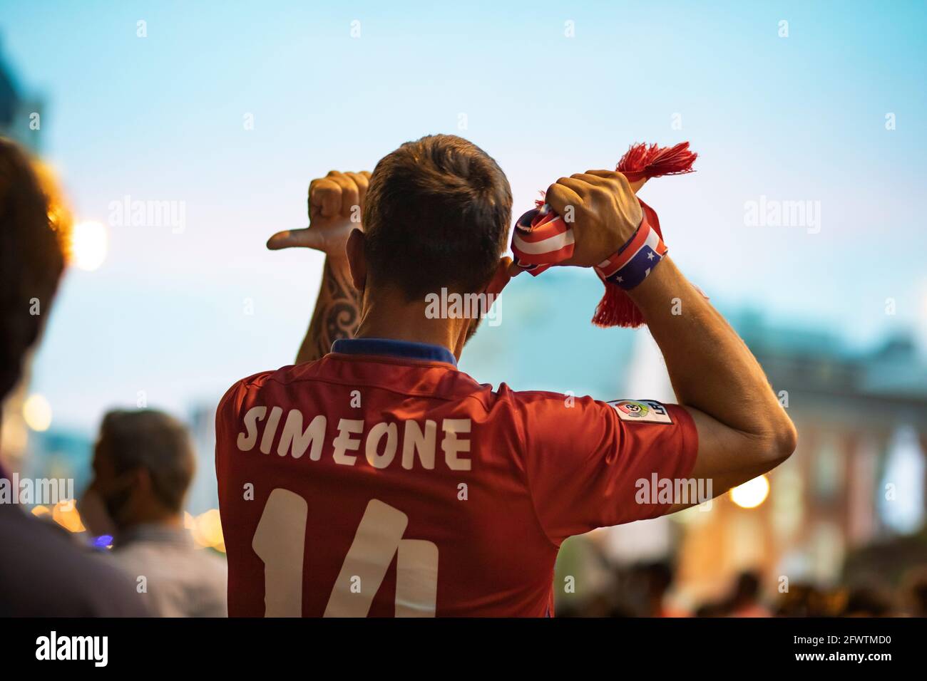 Atletico de Madrid célébrant le titre de ligue 2021 dans la rue. 22 mai 2021.Atlético de Madrid célébrant le titre de ligue 2021 dans la rue. Banque D'Images