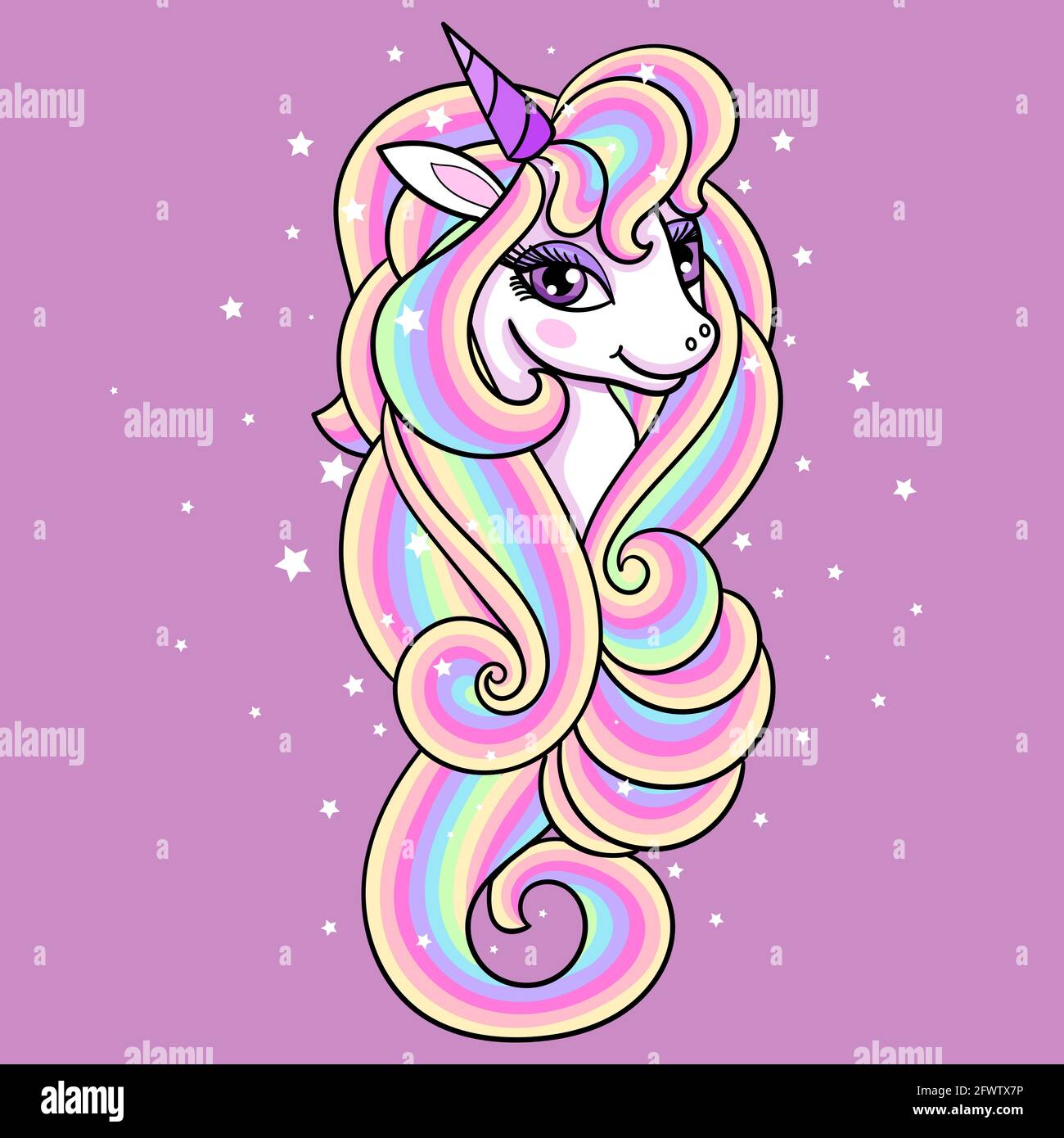 La tête d'une licorne avec une longue minière. Vecteur Illustration de Vecteur