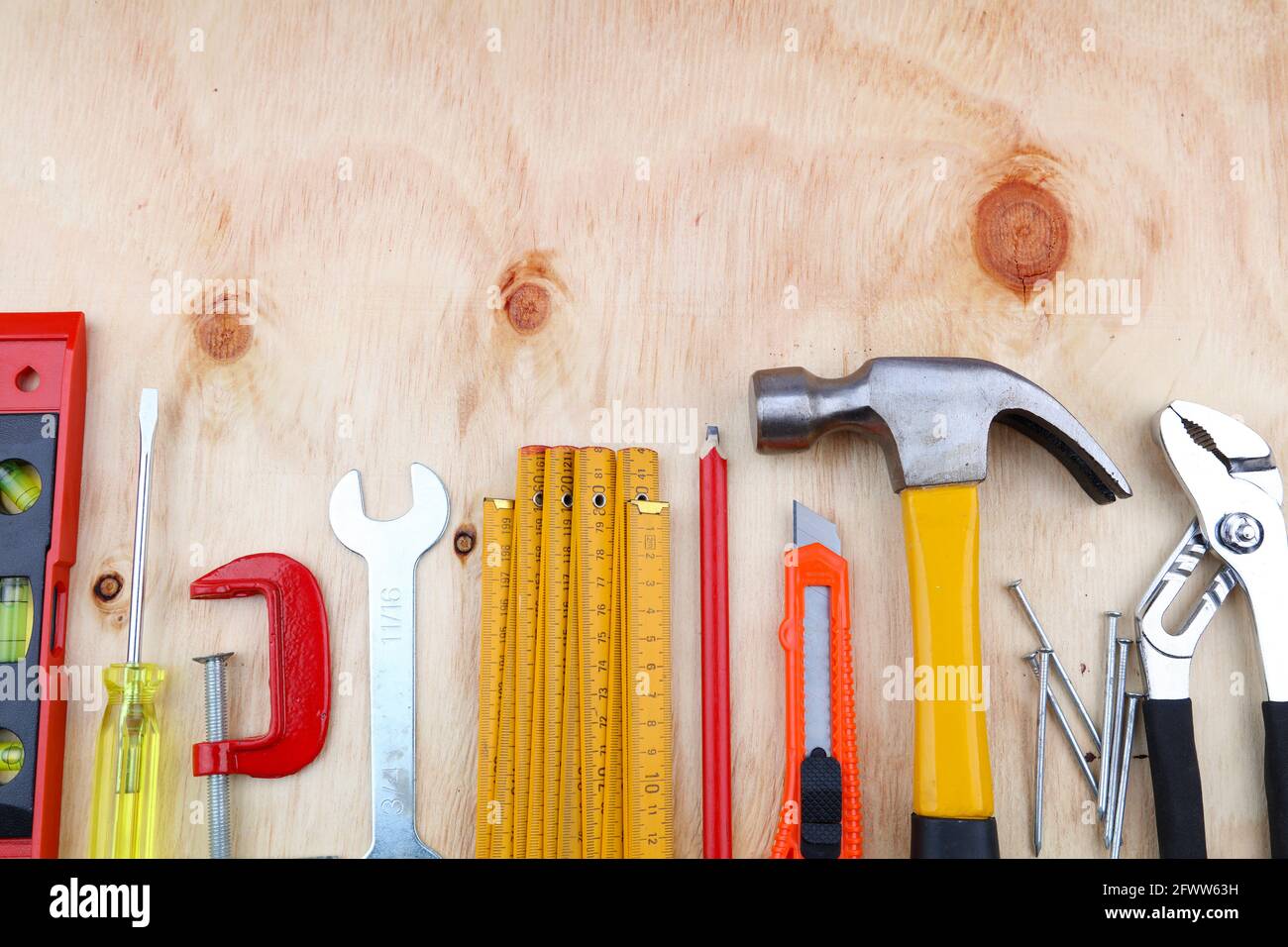 Outils de travail sur bois assortis Banque D'Images