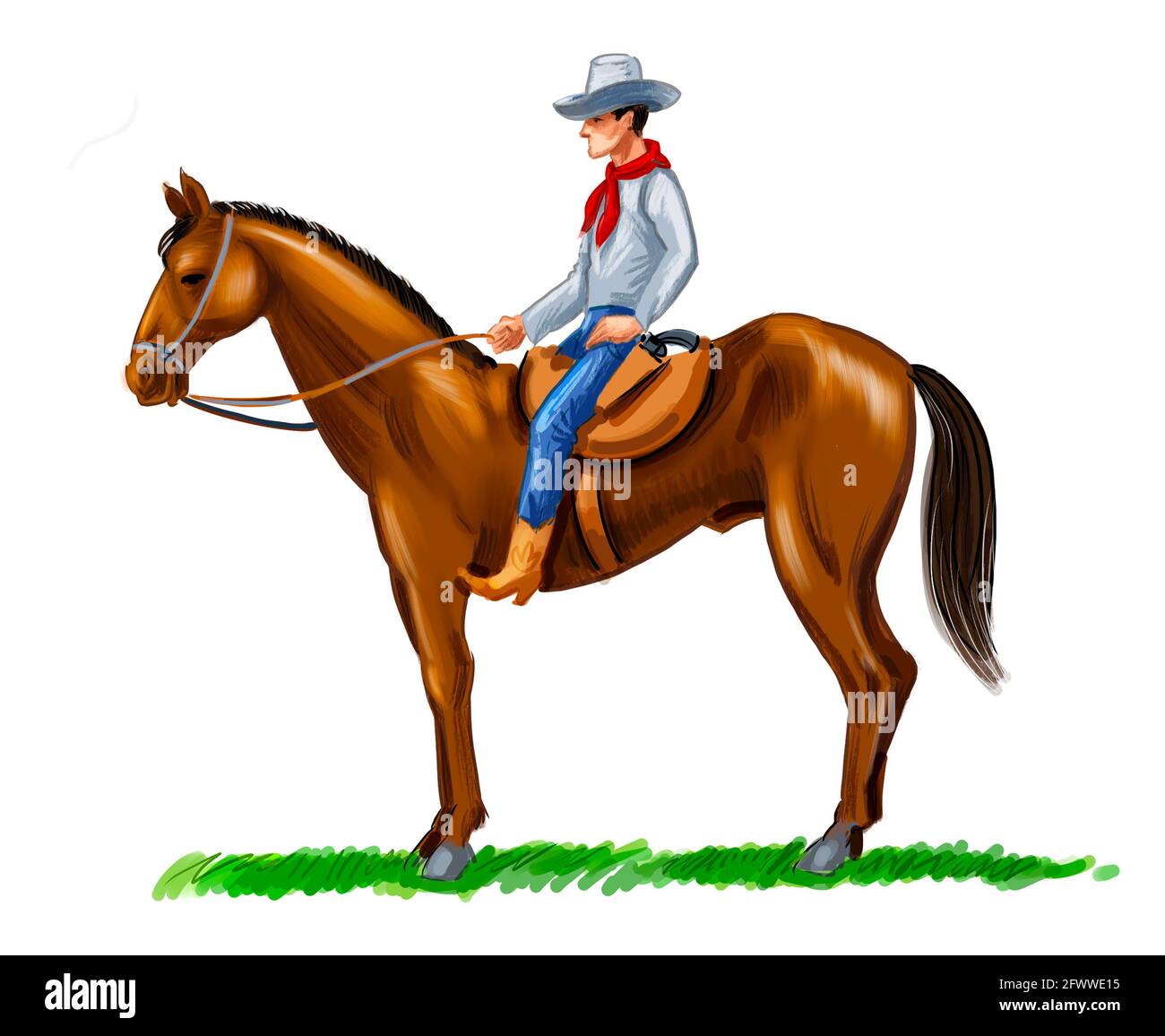 Cow-boy américain à cheval. Illustration numérique Banque D'Images