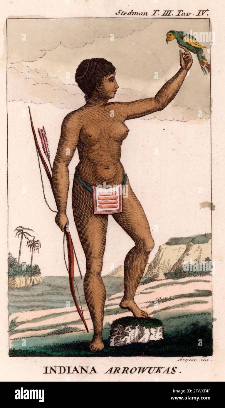 Arawak Woman de John Gabriel Stedman, portant une toile de longe de perles tissées, 1818 Banque D'Images