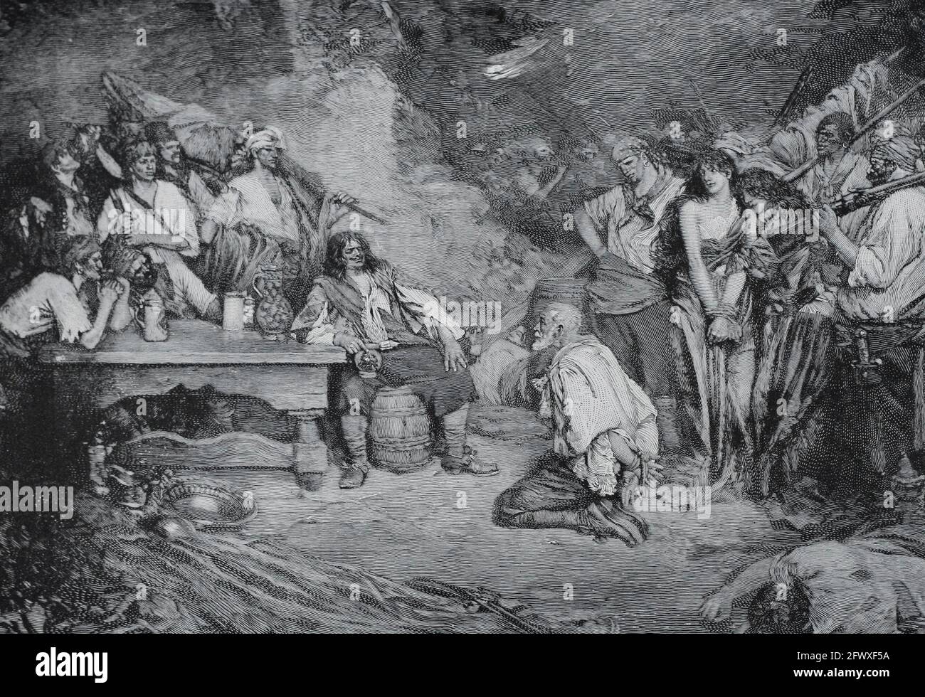 Henry Morgan avec un prisonnier Banque D'Images