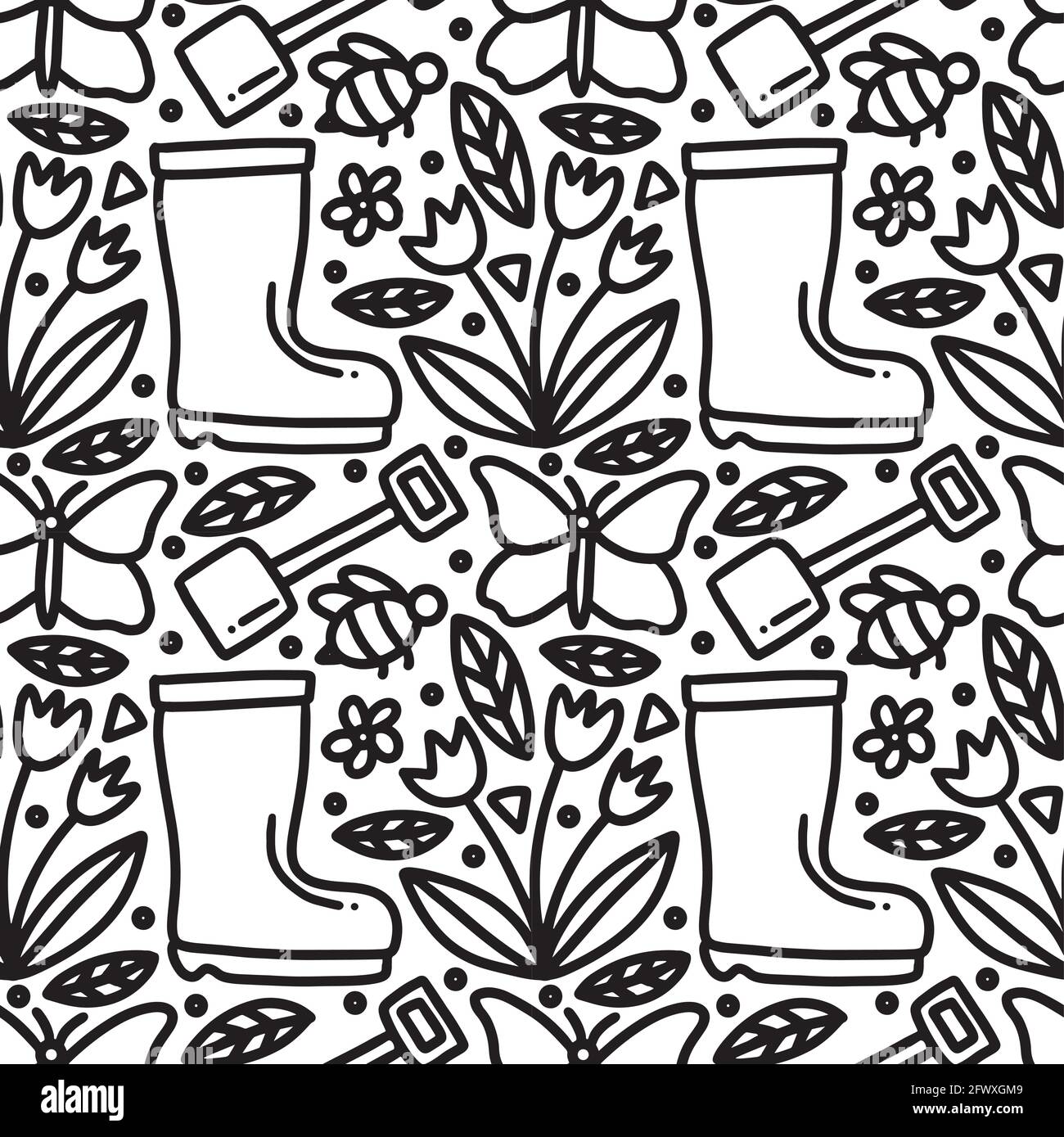 ensemble de doodle de jardinage temps main de dessin Illustration de Vecteur