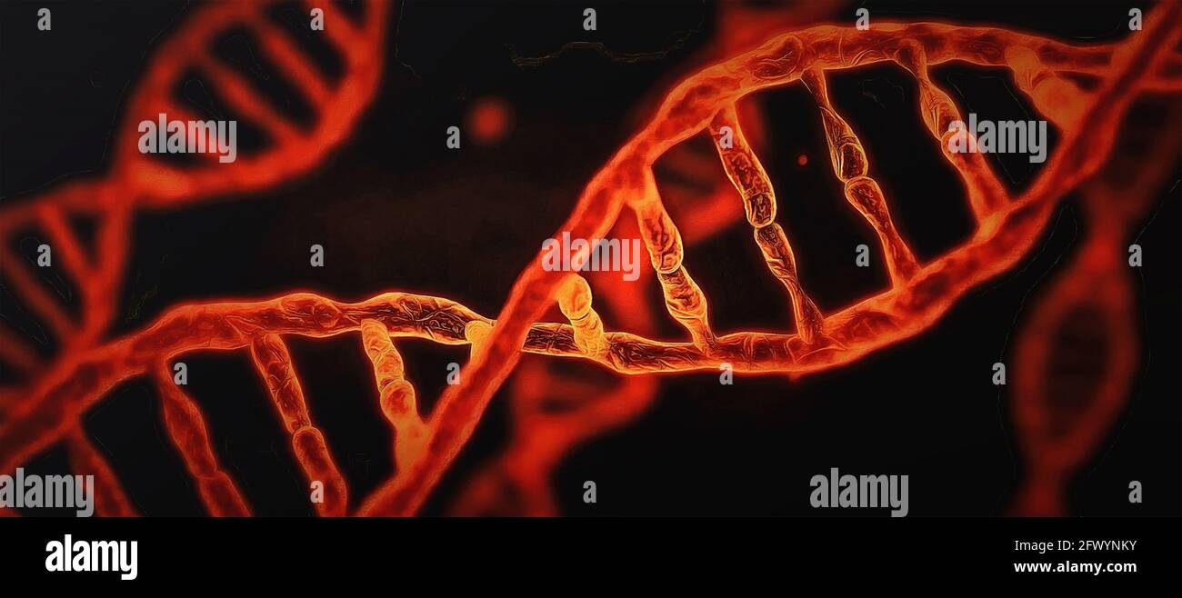 Spirale d'ADN rouge sur fond noir. Travail artistique Banque D'Images