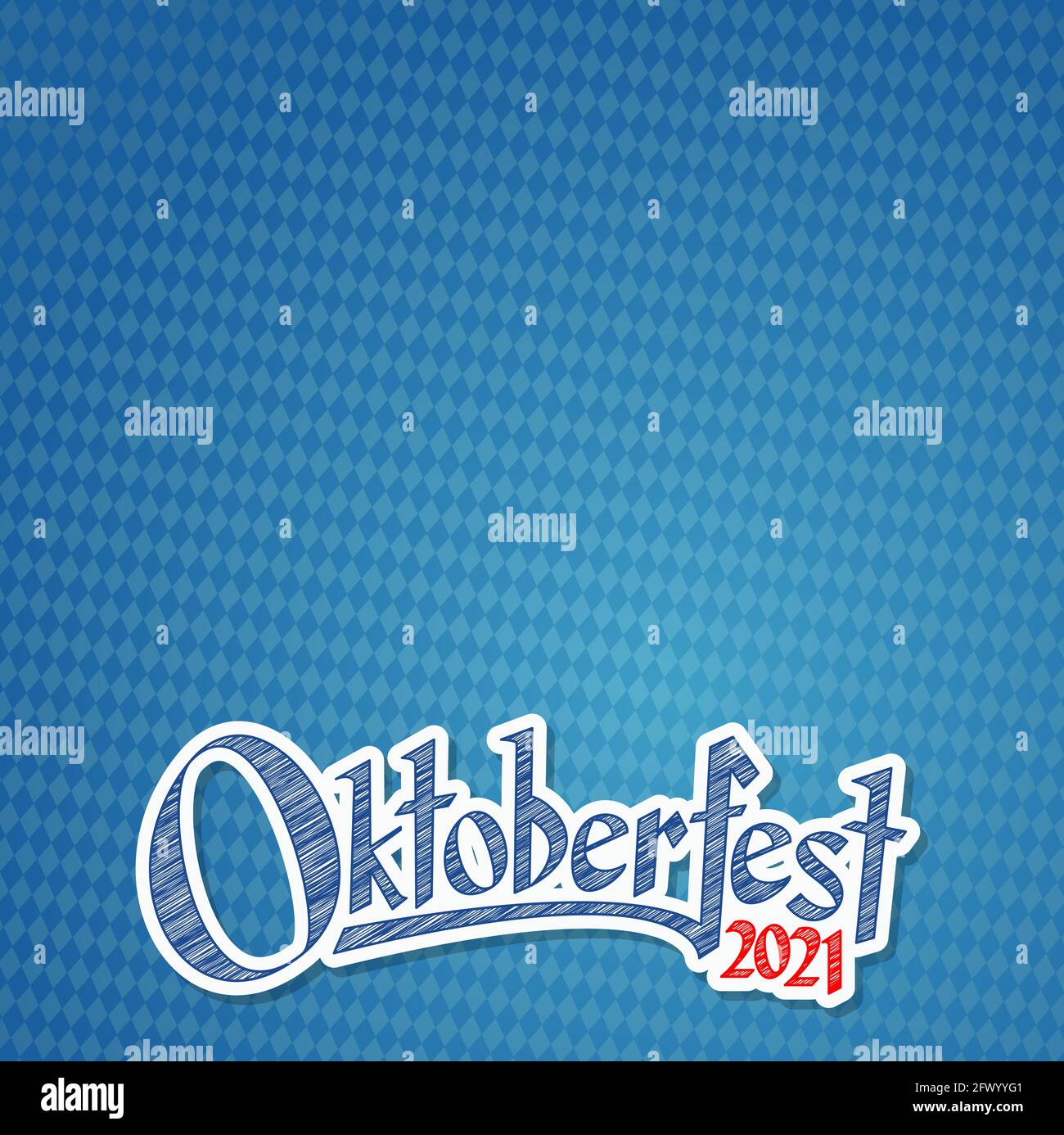Fond Oktoberfest avec motif à carreaux bleu-blanc et texte Oktoberfest 2021 (en allemand) Illustration de Vecteur