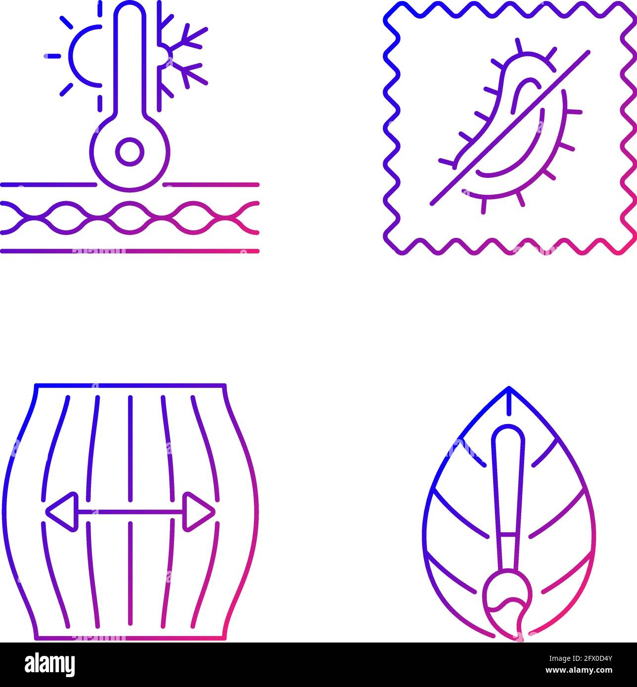 Différents tissus présente un ensemble d'icônes de vecteur linéaire de gradient Illustration de Vecteur