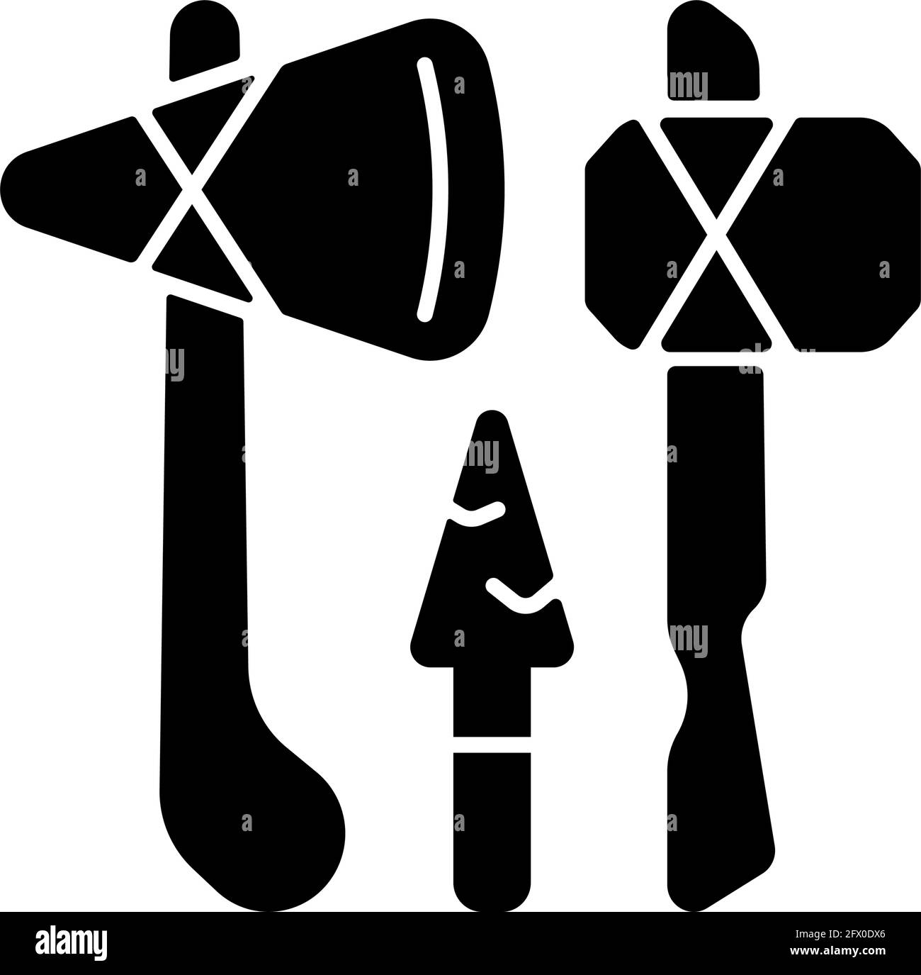 Pierre âge armes noir glyphe icône Illustration de Vecteur