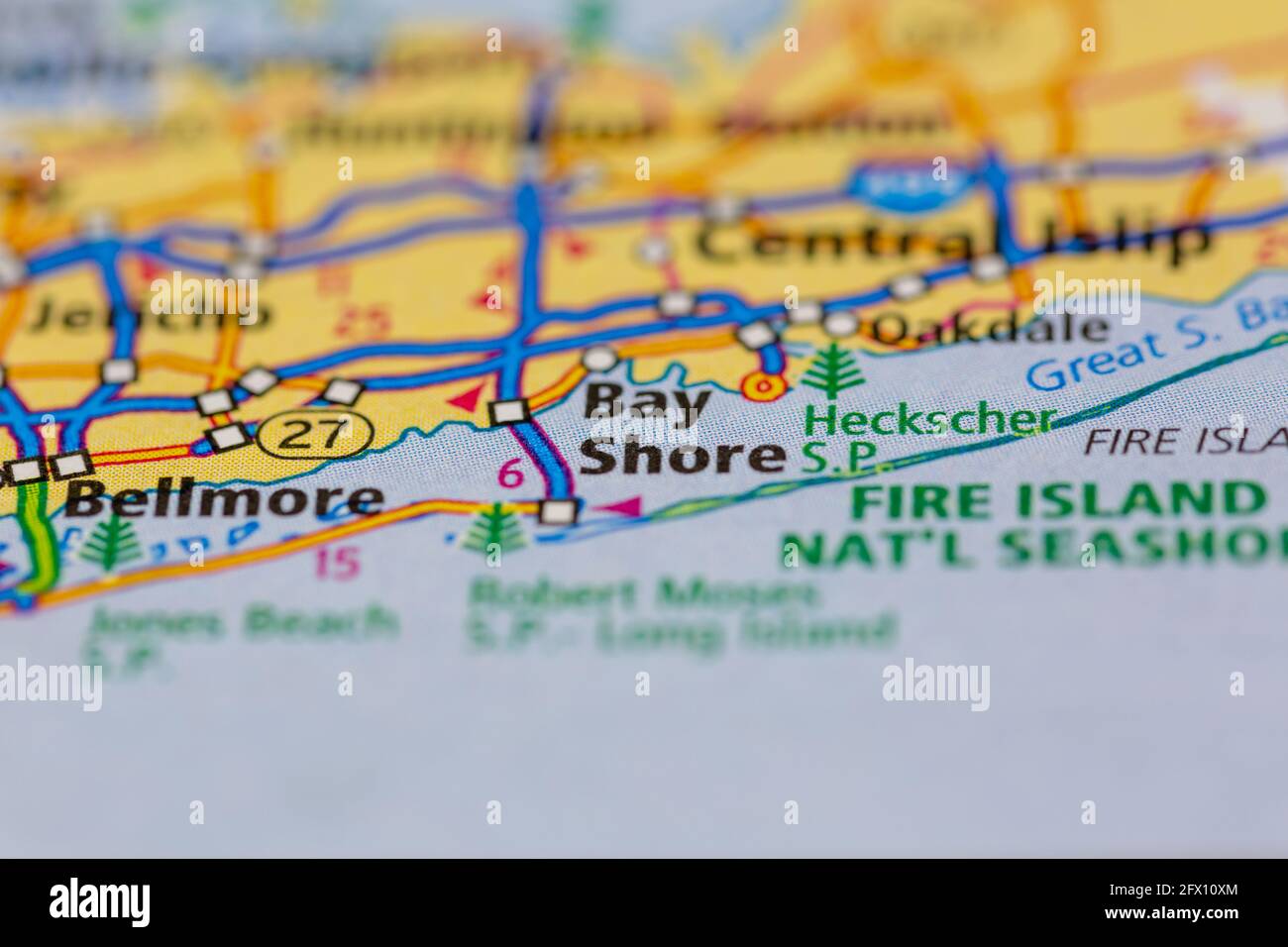 Bay Shore New York Etats-Unis sur une carte géographique ou une carte routière Banque D'Images