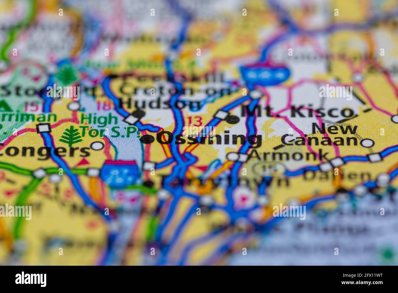 Ossining New York Etats-Unis sur une carte de la géographie ou une carte routière Banque D'Images